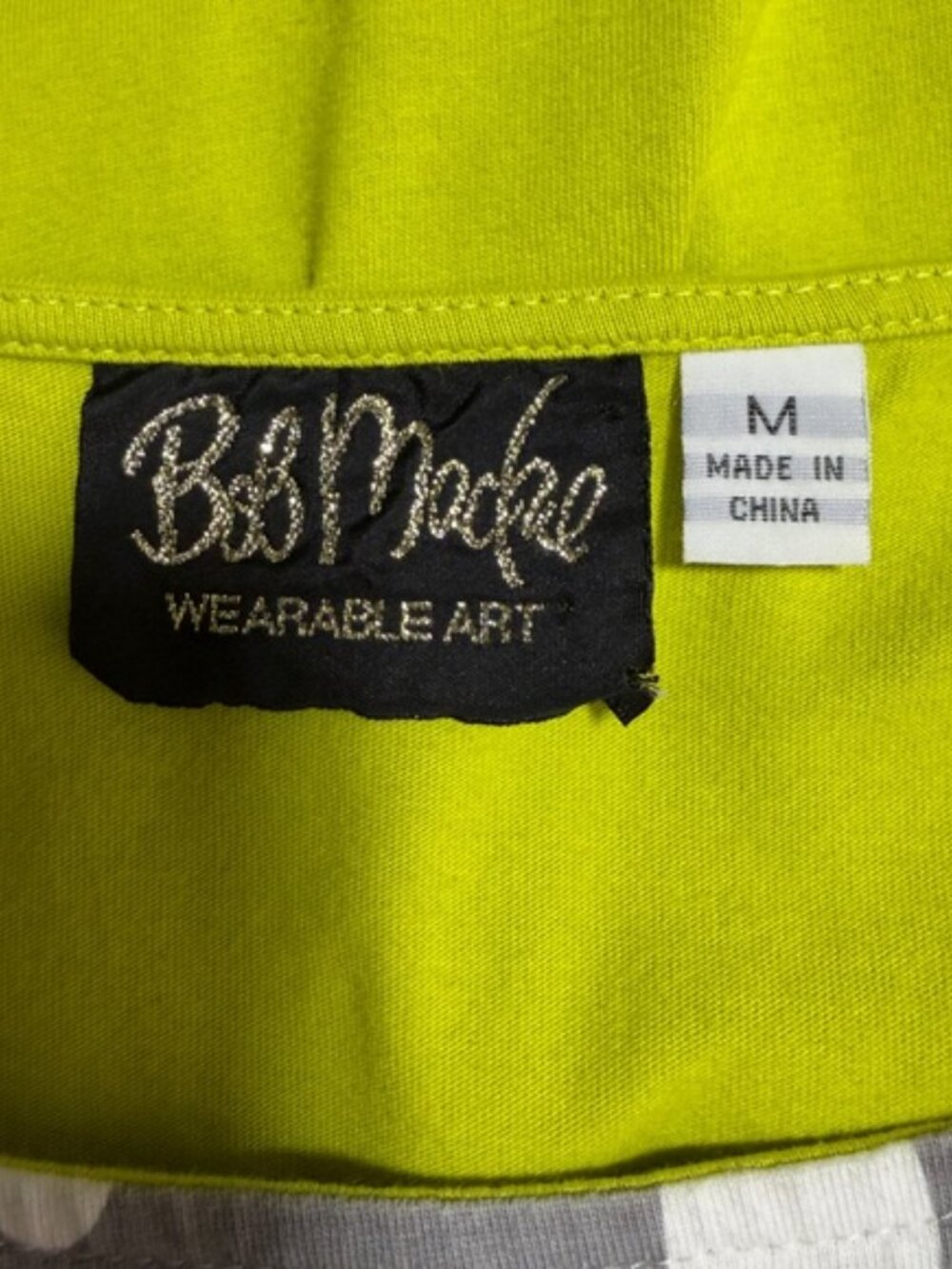 Bob Mackie Wearable Art Chartreuse Abstract Tunic Top 100% Cotton M - Picture 10 of 10